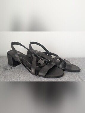 Eileen Fisher Giga Leather Slingback Sandal Black Block Heel Size 8.5